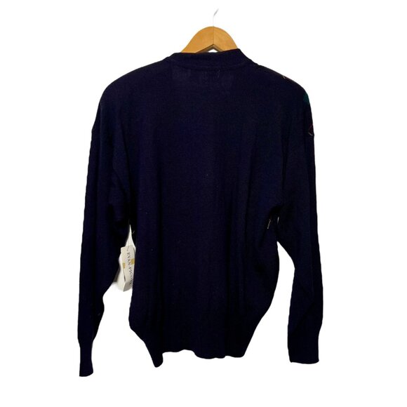 Vintage Cardigan Gold Button Argyle Academia Wool Blue Old Money Grandpa Size M - Picture 12 of 12